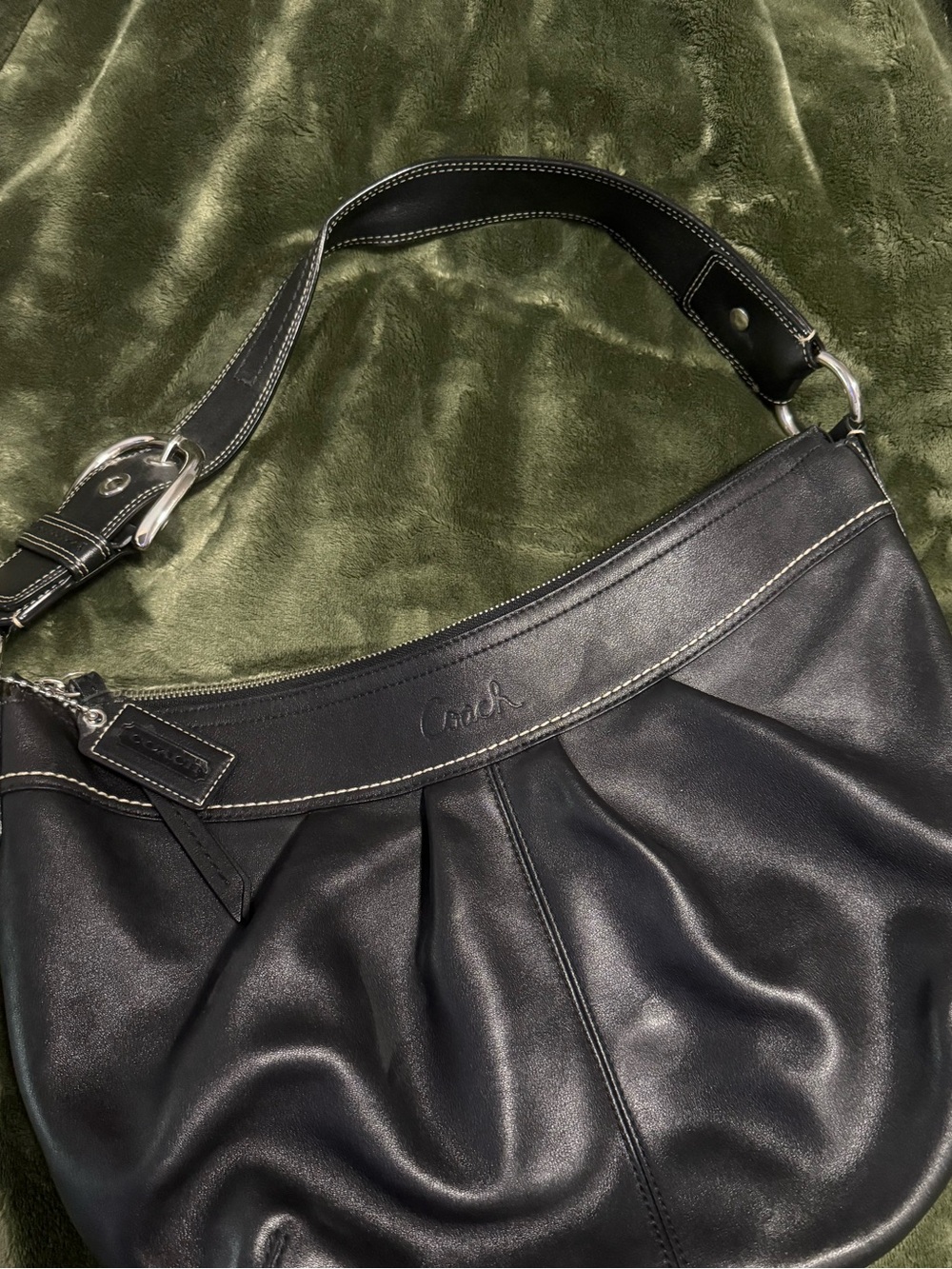Coach Black Leather Pleated Hobo Shoulder Bag